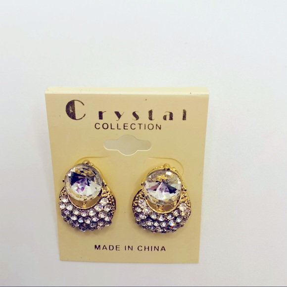 Earrings Crystal Clear set in golden tone!STUNNING - Picture 6 of 13